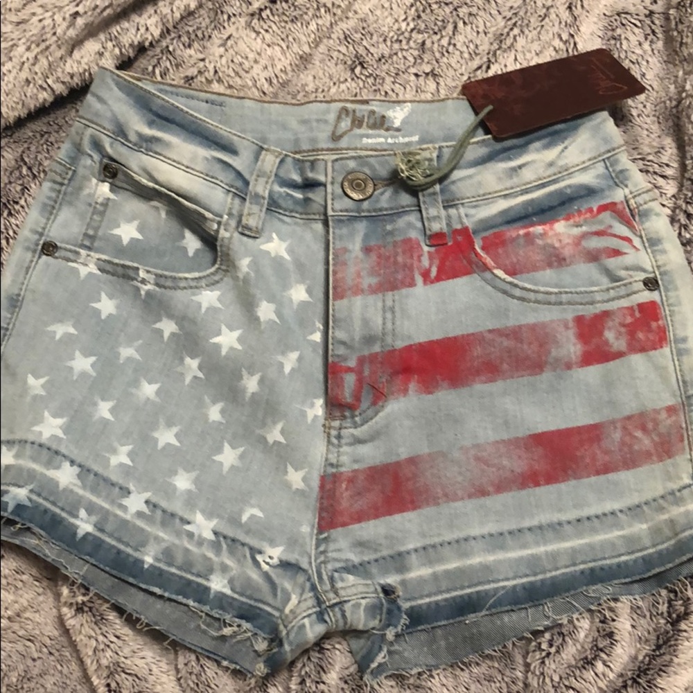 American flag denim shorts